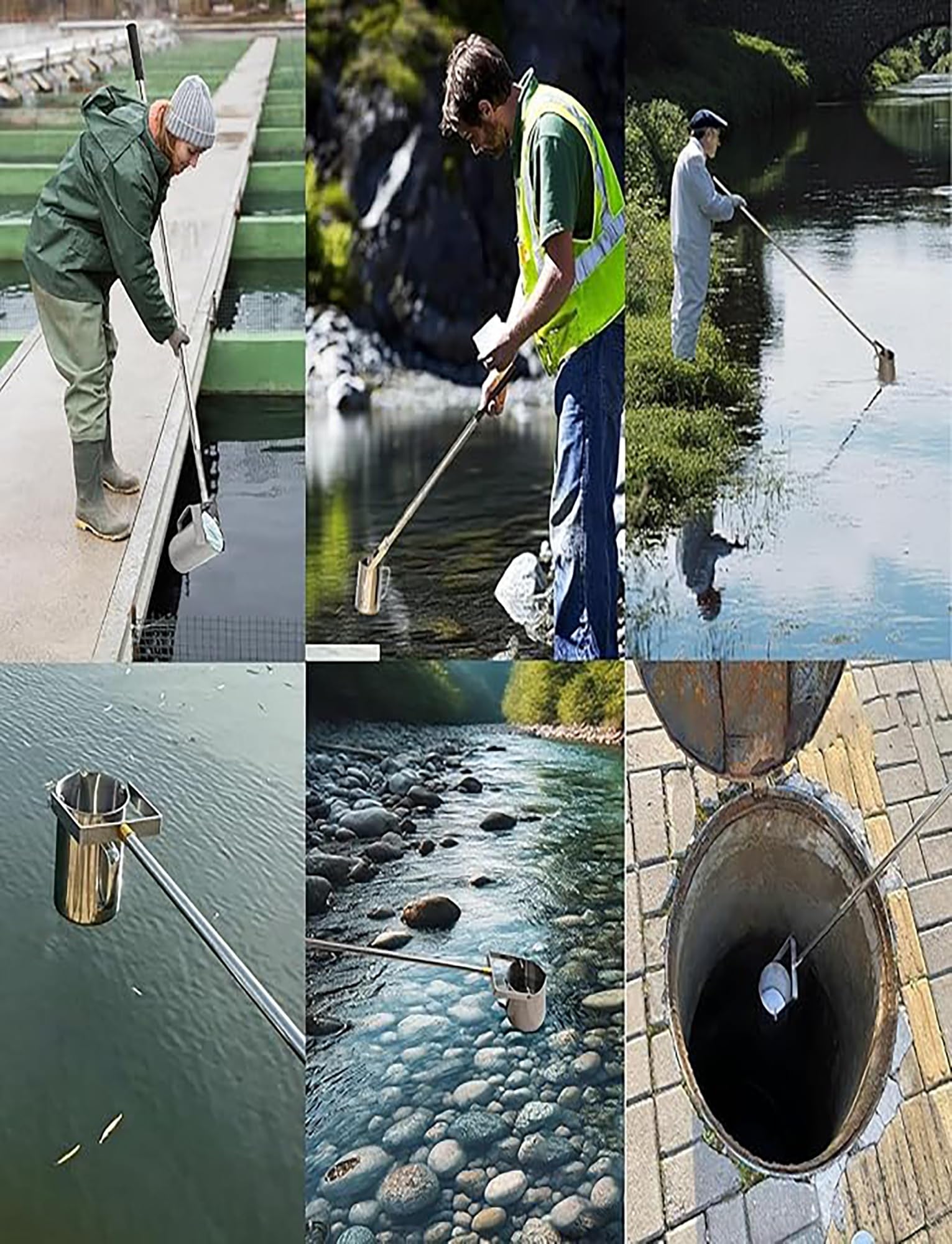 Muestreador de agua telescópico de 1000 ml. de cucharón de muestreo de agua, vaso de precipitados de acero inoxidable con varilla ligera, cucharón de péndulo for monitoreo ambiental y recolección de