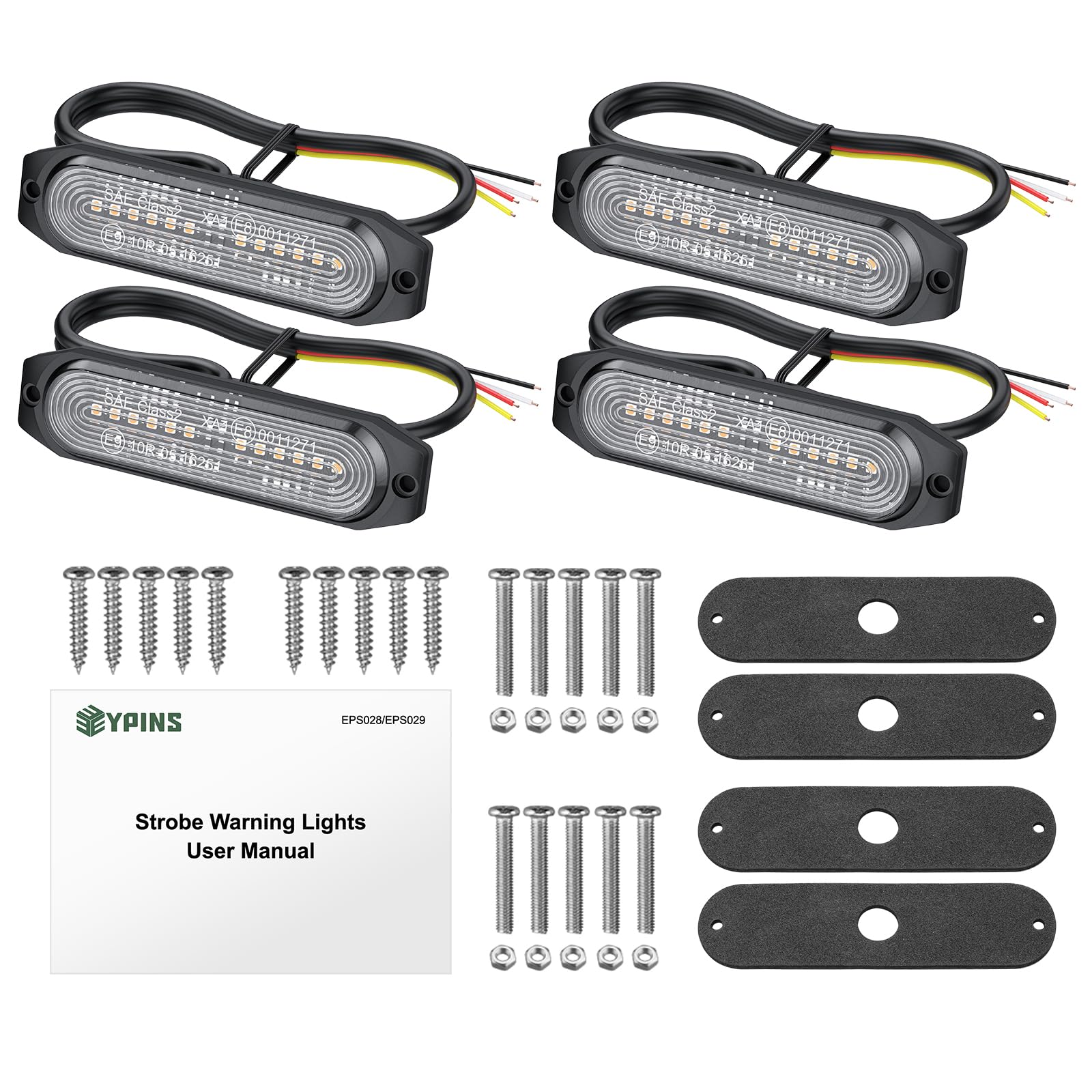 EYPINS 4x 12 LED 12 W Luci Lampeggianti LED con Cavo di Sincronizzazione 22 Modalità Flash Impermeabile IP65,Luci di Emergenza Ambra 12/24 V,per Trattore Camion Auto e Rimorchio,Conforme E9