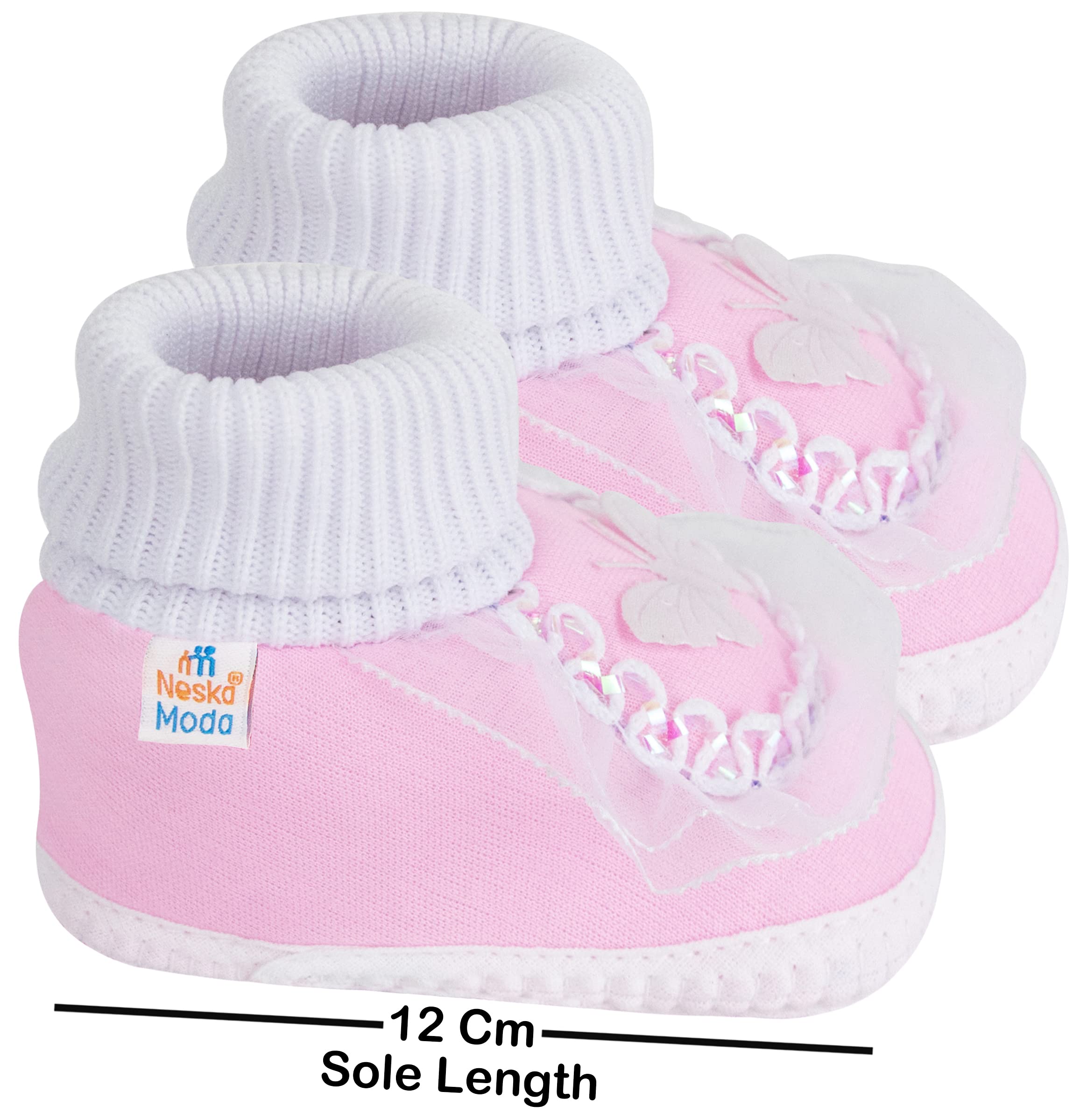 Neska Moda Unisex-Baby's Soft Booties for 6 to 12 Months (White Pink, 12 Cm Length)
