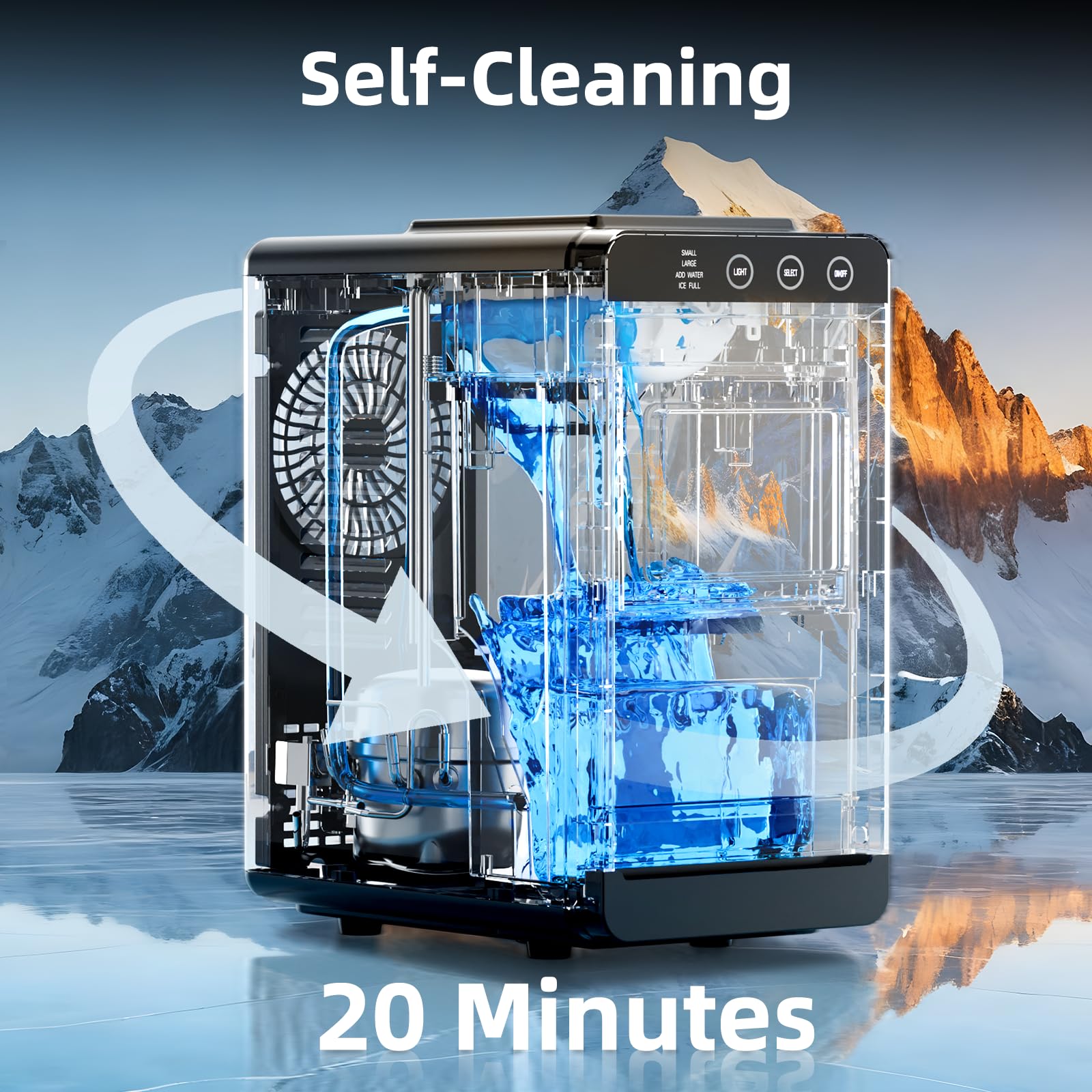 Antarctic Star Máquina de hielo, limpieza automática con cesta y cuchara, portátil para el hogar/cocina/campamento/RV, 26 libras en 24 horas, 8 cubos en 6 minutos, tanque de 0.8 L y almacenamiento de
