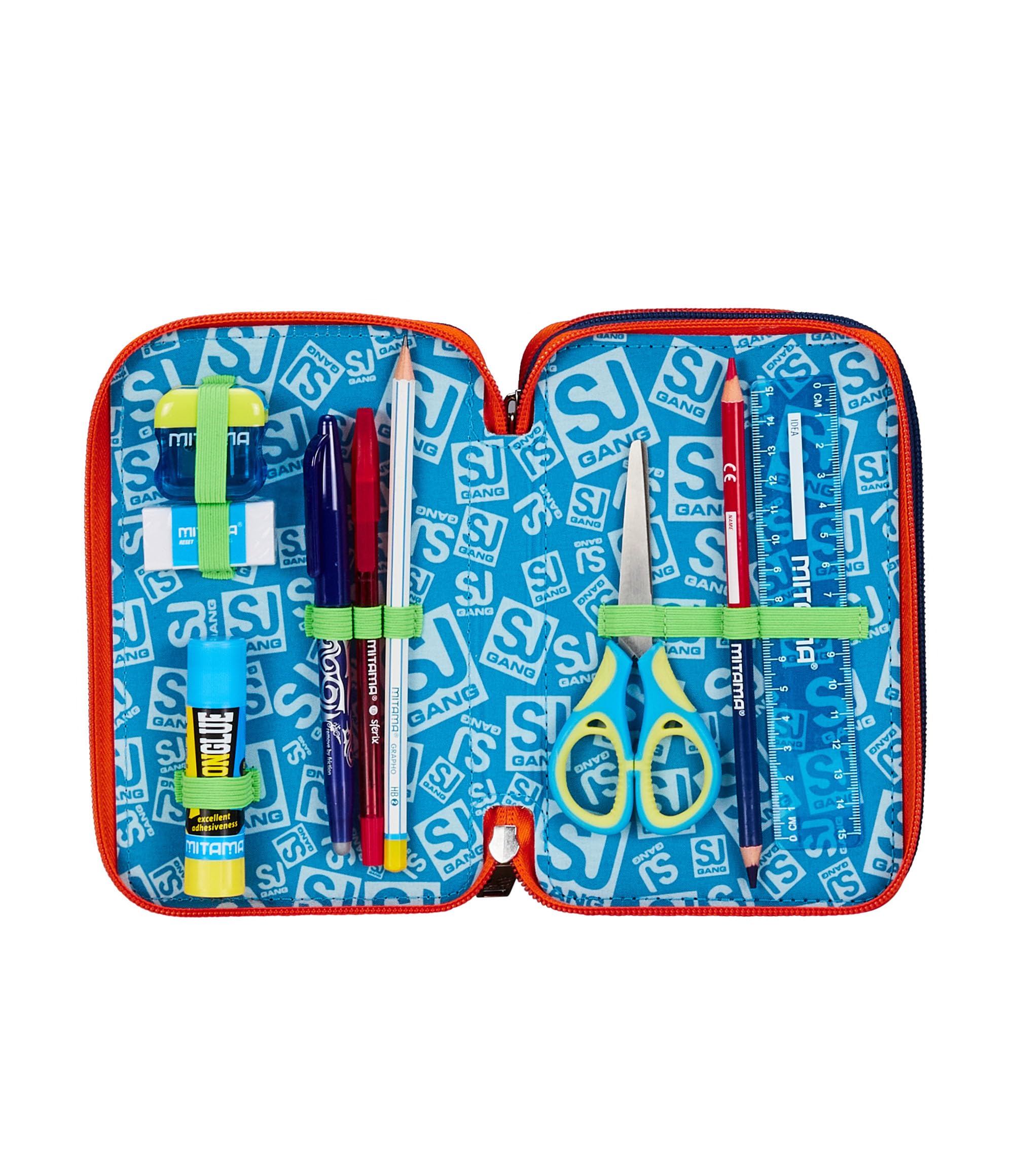 SJ GANG STYLE JAM GANG Astuccio Scuola 3 Zip, Blu, Spaceship Trip, Portapenne Triplo Scomparto Completo Di Penne, Matite, Colori, Accessori Zaino, Elementari, Medie, Bambino