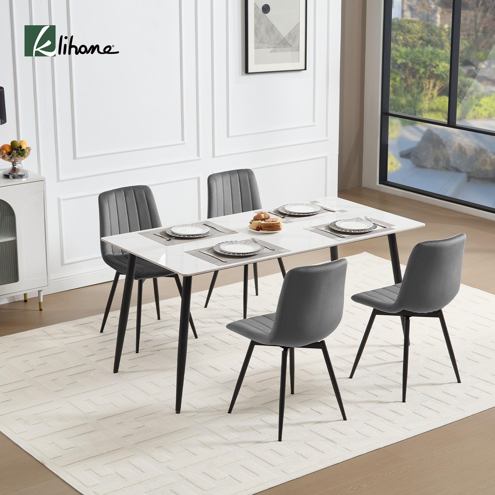 Esszimmerstühle 4er Set drehbar, Samt Küchenstühle Essstühle mit Rückenlehne, Metallbeine, Gepolsterte Stühle für Esszimmer Küche, Ergonomisch, Dunkelgrau