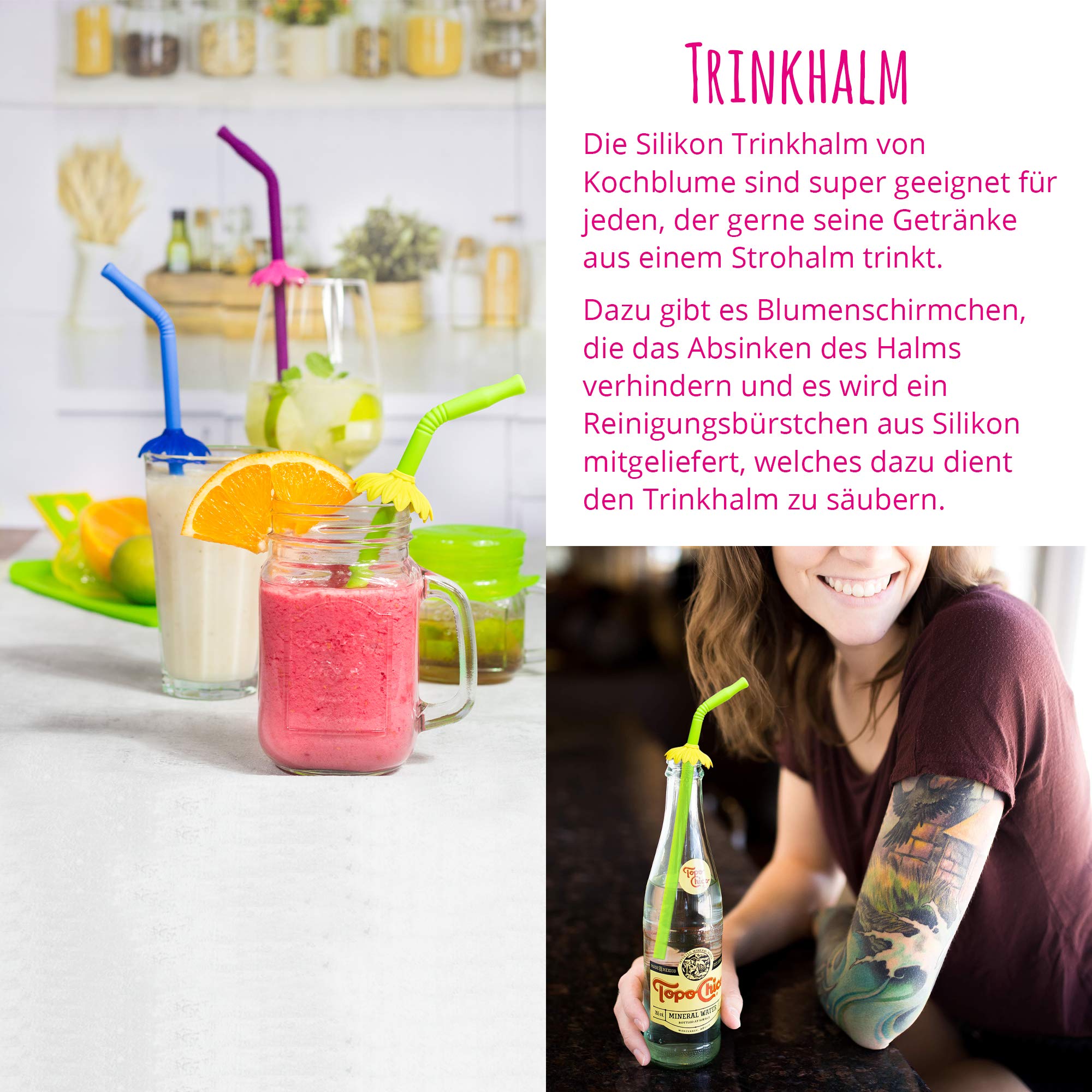 Kochblume Summer Breeze Set | Trinkhalm, Multiuntersetzer, Eiswürfelbereiter, Silikon | Das Original von Cooklife in der pinken Box (anthrazit, 3er Set)