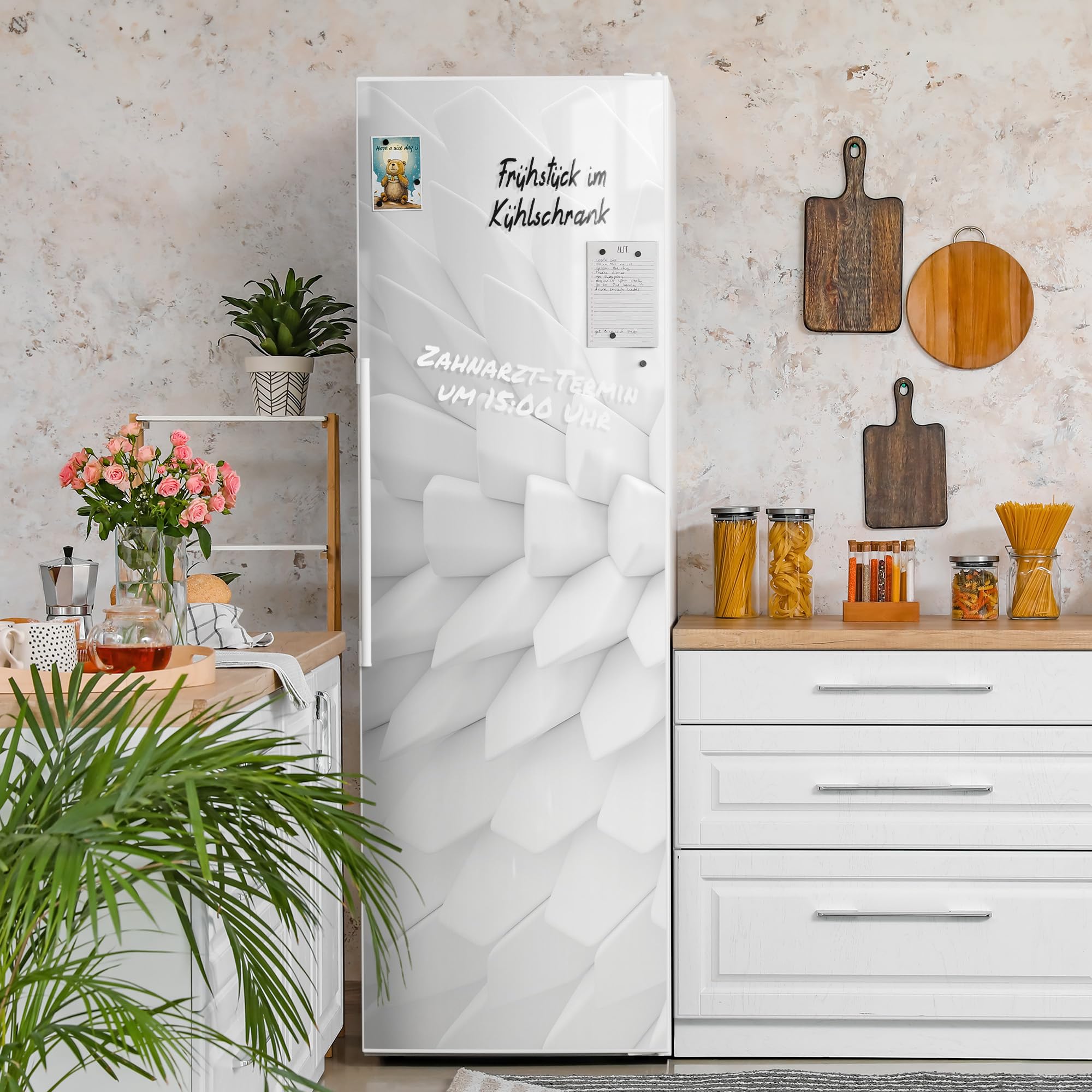 DEQORI Folia magnetyczna do lodówki 60 x 190 cm | motyw sześciokątnej harmonii | dekoracyjna mata magnetyczna ochrona przed zamrażarką | magnetyczna folia dekoracyjna, samoprzylepna, magnetyczna i do