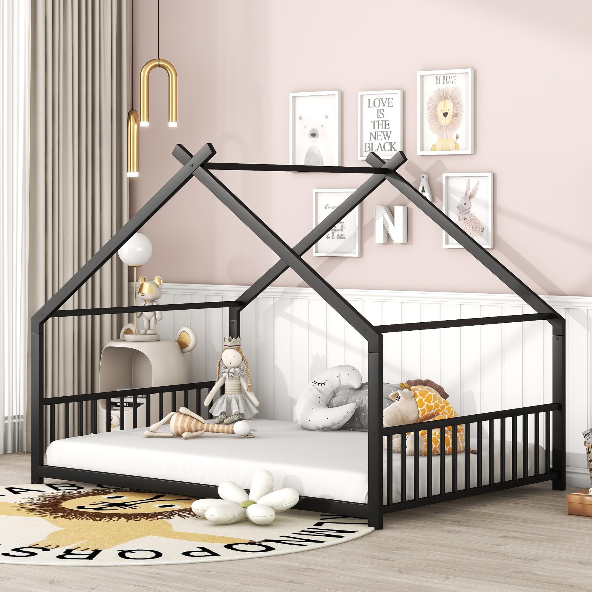 Amazon.com: Oudiec Full Size Montessori Floor Bed for Kids Bedroom ...