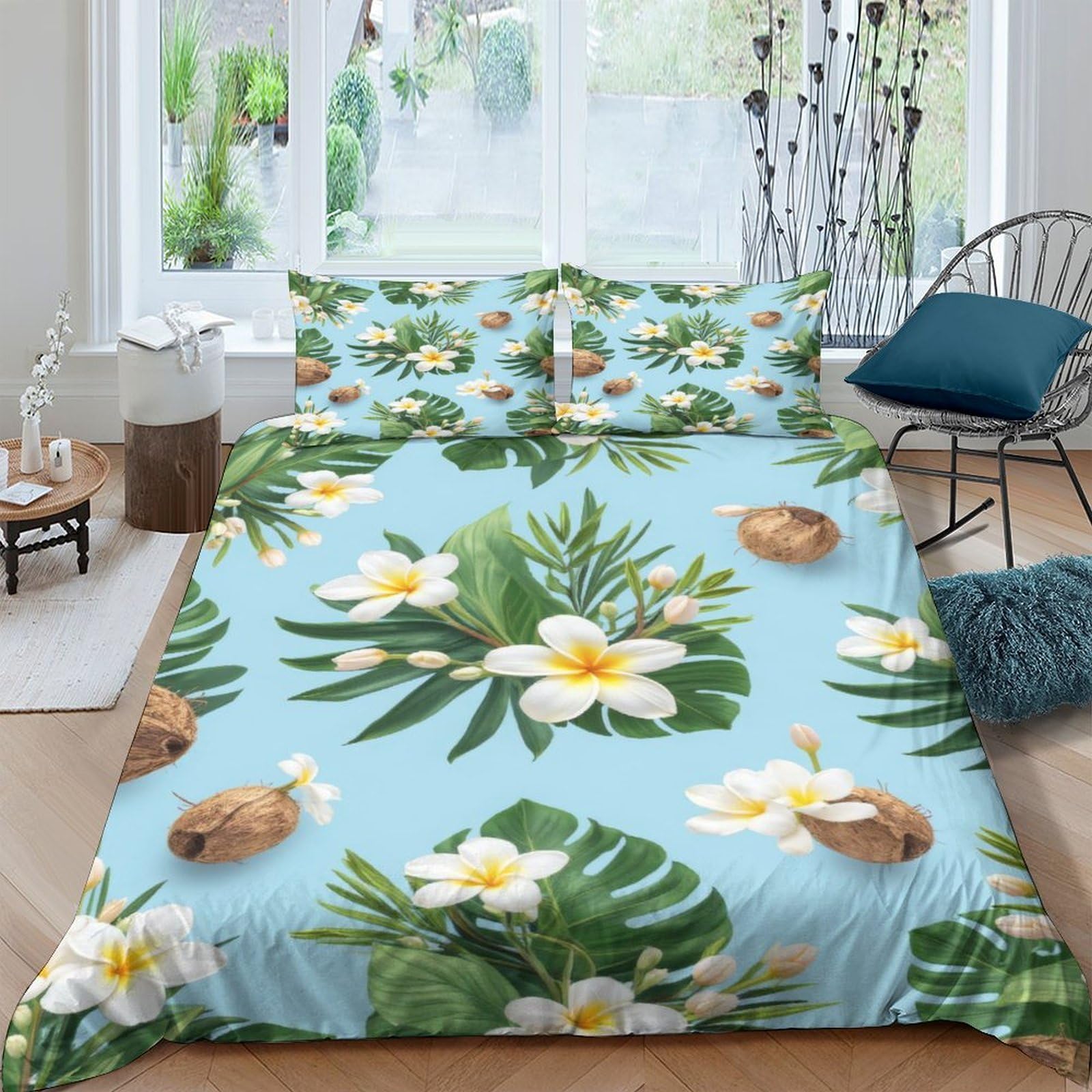 Ctjqhvkz Style-5 3D Printed Tropical Plumeria Fitted Sheet Microfiber Soft Non Slip Coconut Mattress Cover For Bedroom Guest Room Decor Single（135X200cm）