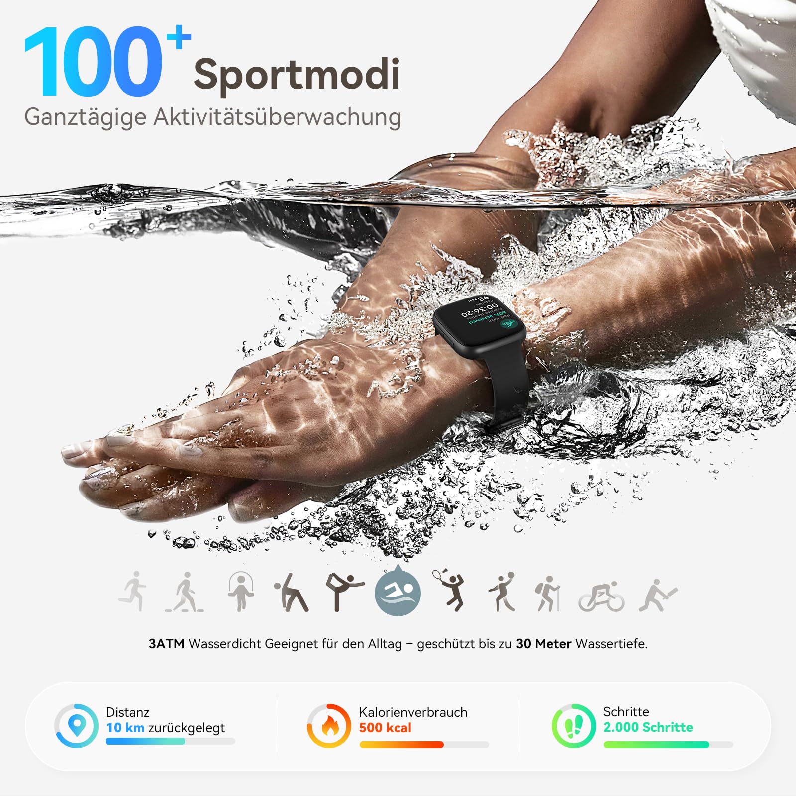 Smartwatch Uomo AMOLED 1.85'' Orologio Smartwatch 3ATM Impermeabile Chiamate 110+ Sportive Smart Watch, Sonno Cardiofrequenzimetro Contapassi Compatibile Samsung Android iOS