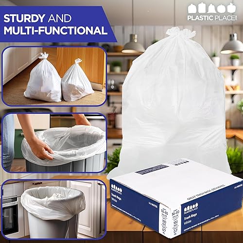Miniatura 3 de Plasticplace Bolsas de basura de 55-60 galones │ 0.7 mil │ Revestimientos blancos resistentes para botes de basura │ 38 x 58 pulgadas, 100 unidades