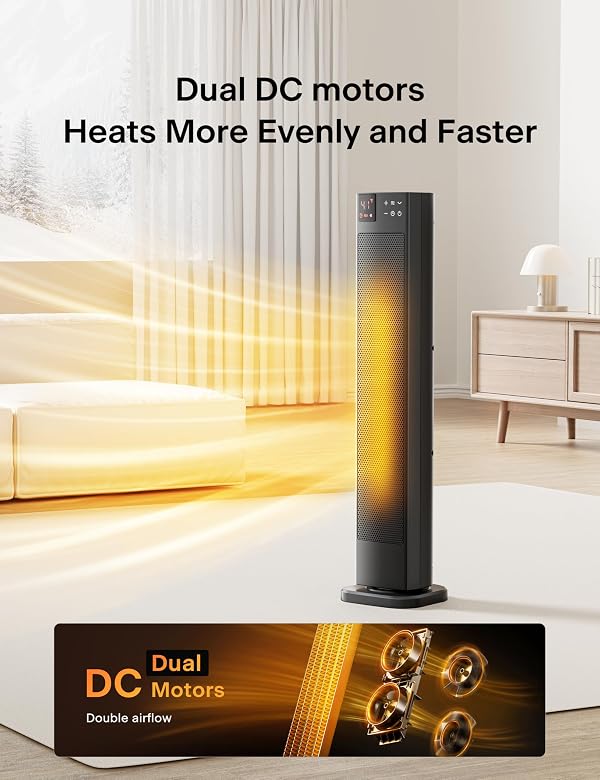 PELONIS 30” Ceramic Tower Space Heater with Adjustable Thermostat for Large Room, 75° Oscillation, Remote Control & 12H Timer, Tip-Over Switch & Overheating Protection, 1500W, PHF15RSAPH30, Black by PELONIS - Image 3