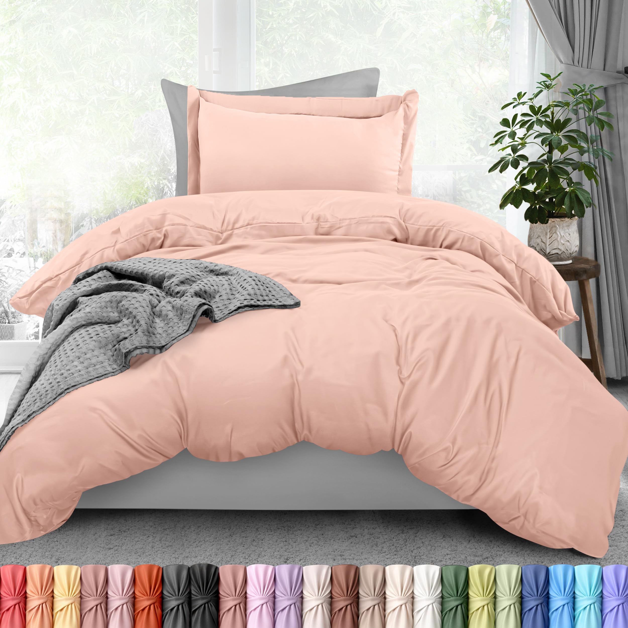 Duvet Cover Twin/Twin XL, 2 PC Cotton Like Polyester, Tea Pink