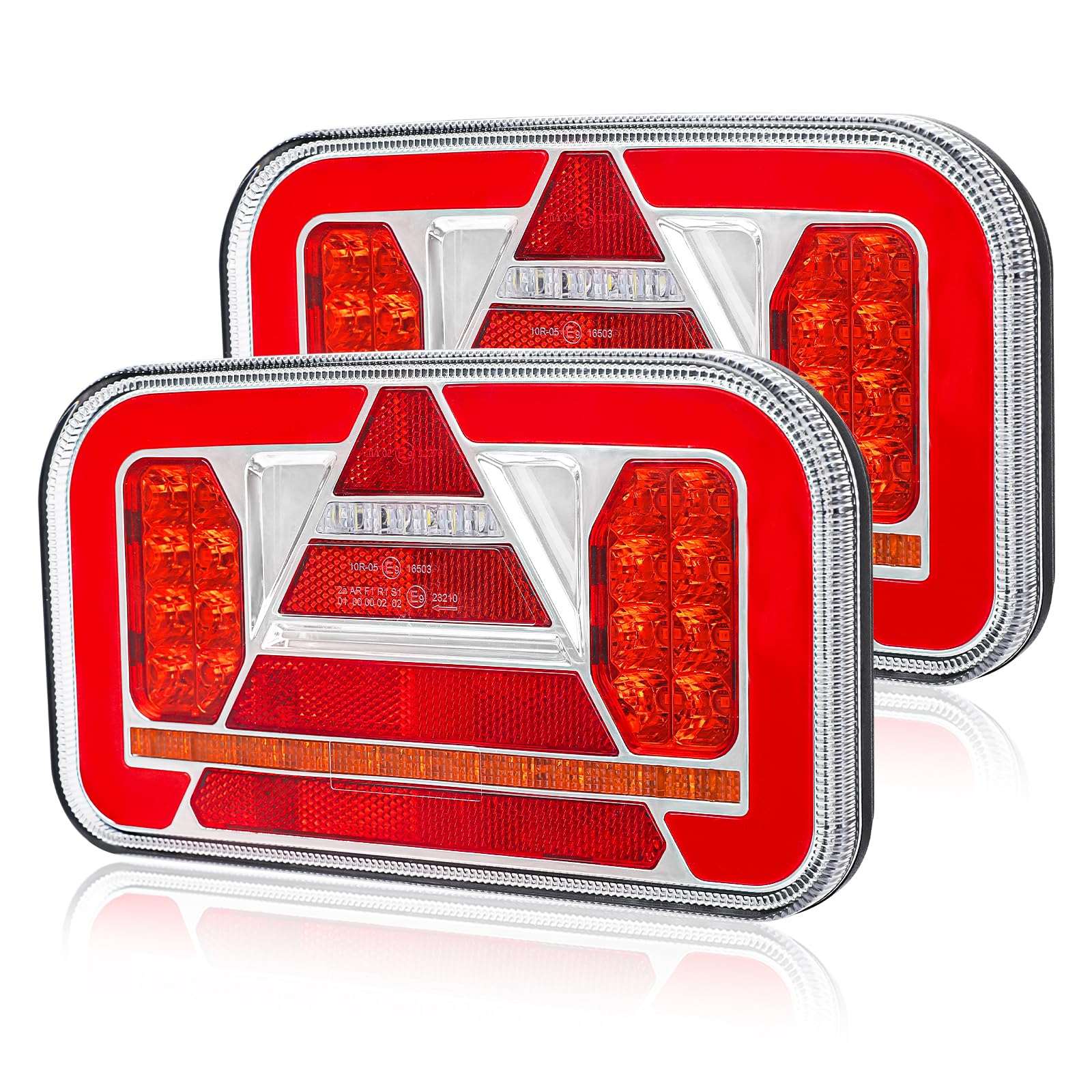 Yuanjoy 2 Stück LED Anhänger Rücklicht, 12V 24V Rückleuchten, IP67 Wasserdicht mit Fahr, Brems, Lenk, Rückfahr, Nebelschlusslicht für LKW, Wohnwagen, Van, Traktor