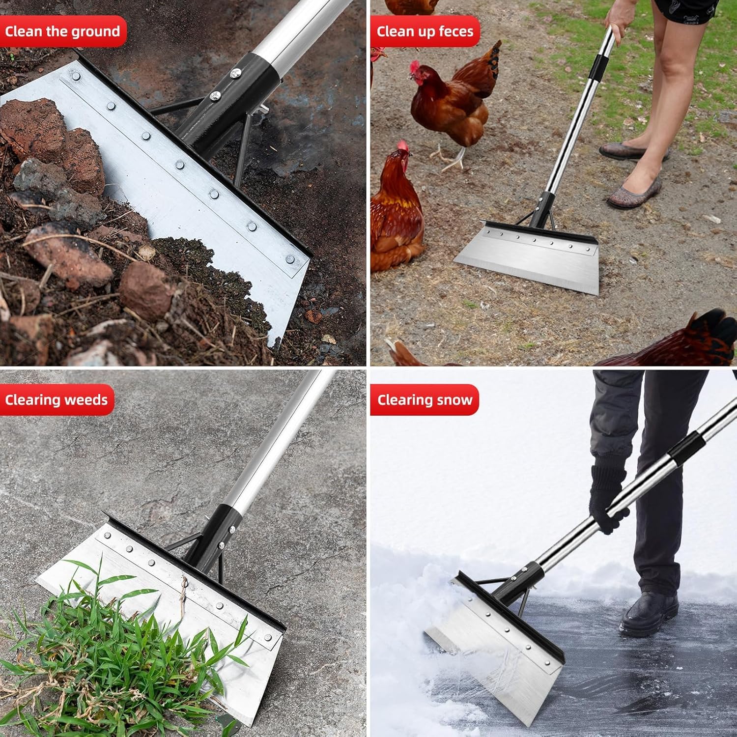 38cm Heavy-Duty Multi-Function Outdoor Shovel, 70-Inch Adjustable Long Handle with Gardening Gloves – Ideal for Lawn Edging, Trenching, Snow Removal & More, Durable Yard Work Tool