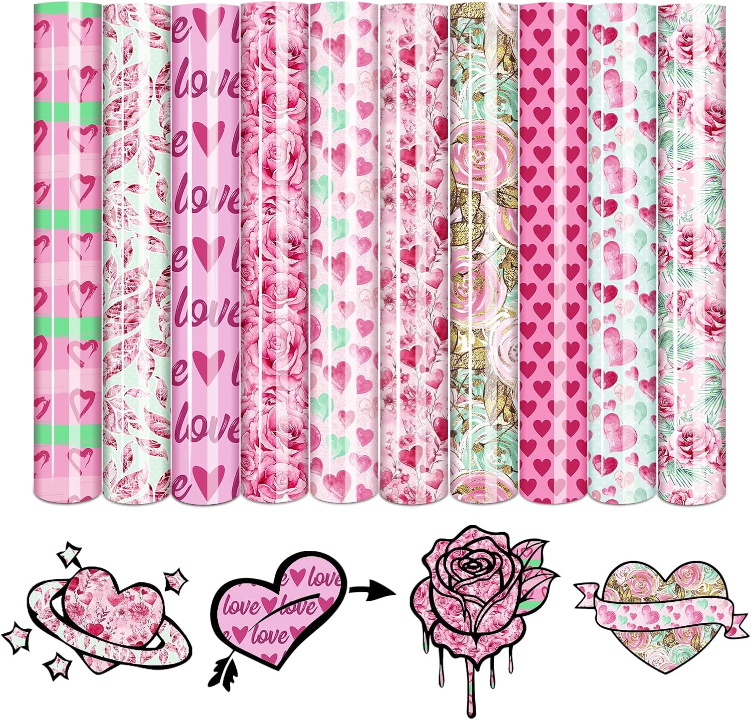 Tintnut Pink Plaid Heat Transfer Vinyl - 12 Sheets 12 X 10inches Houndstooth Patterned HTV Pink Stripes and Dots Iron On Vinyl for T-Shirts DIY
