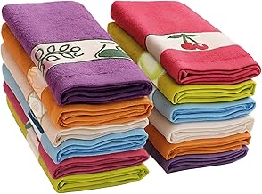 briebe Home 6 Kitchen Towels 100% Cotton, 50 x 50 cm, Made in Portugal, Multicoloured with Embroidered Drawing, Towels Set