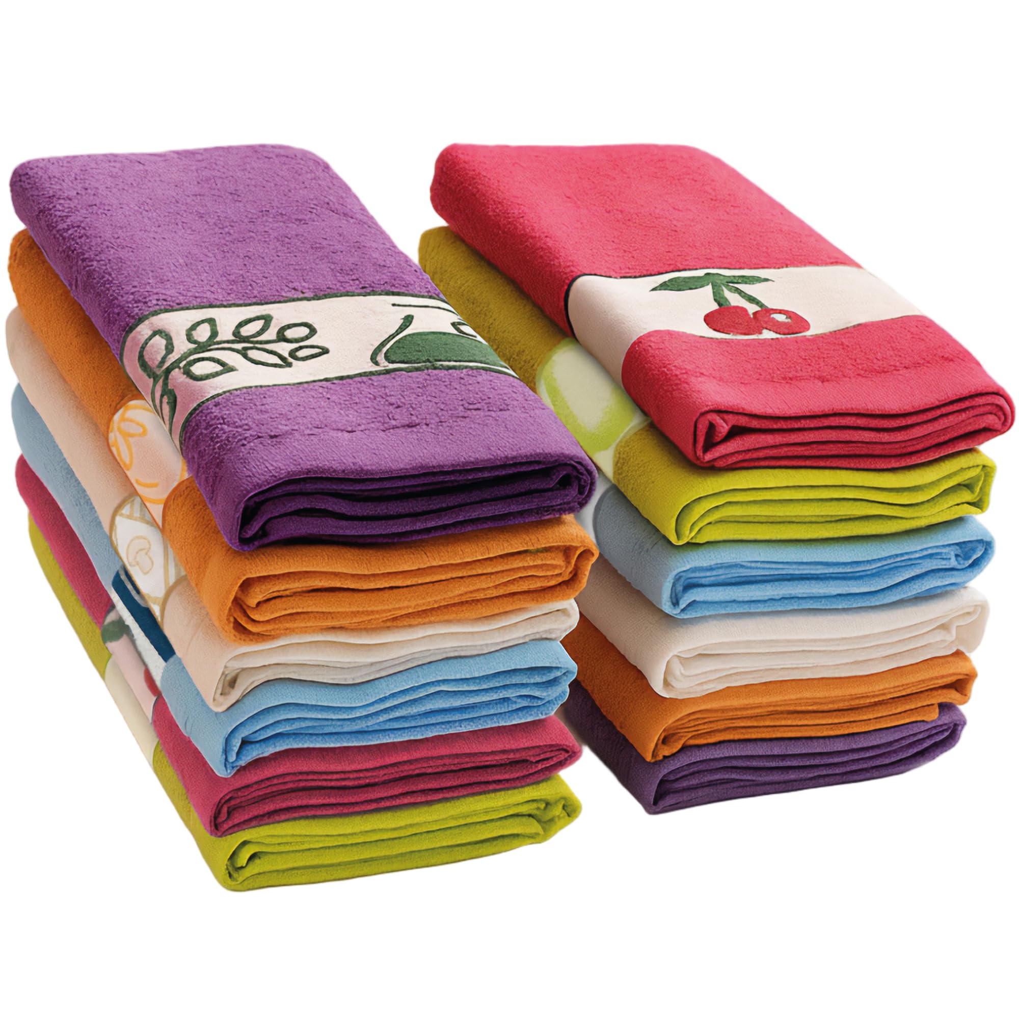 briebe Home 12 Ściereczek Kuchennych Frotte 100% bawełna, 50x45cm, Wykonane w Portugalii, Wielokolorowe z Haftowanym Wzorem, Komplet Miękkich Ściereczek