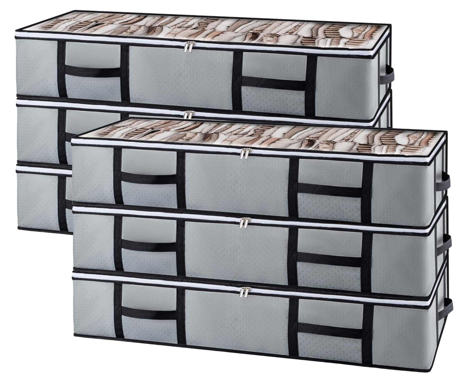 GoMaihe 6 Stück 90L Unterbett Aufbewahrungsbox mit deckel, Unterbettkommode Aufbewahrungstasche für Bettdecken Kleidung Aufbewahrung Organizer Helfen Sie dabei, den Speicherplatz besser zu nutzen.