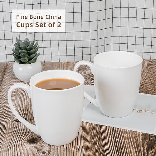 Miniatura 9 de COSTMANCE Juego de 4 tazas de café de porcelana fina blanca, tazas de café blancas de 12 onzas, tazas de café elegantes y clásicas, tazas de té de