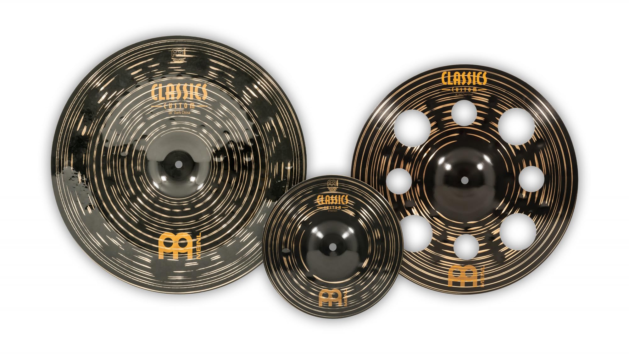 Meinl Cymbals Classics Custom Dark Beckenset - Mit Splash, Trash Crash und China Schlagzeug Becken - B12 Bronze, Dunkles Finish (‎CCD101618)