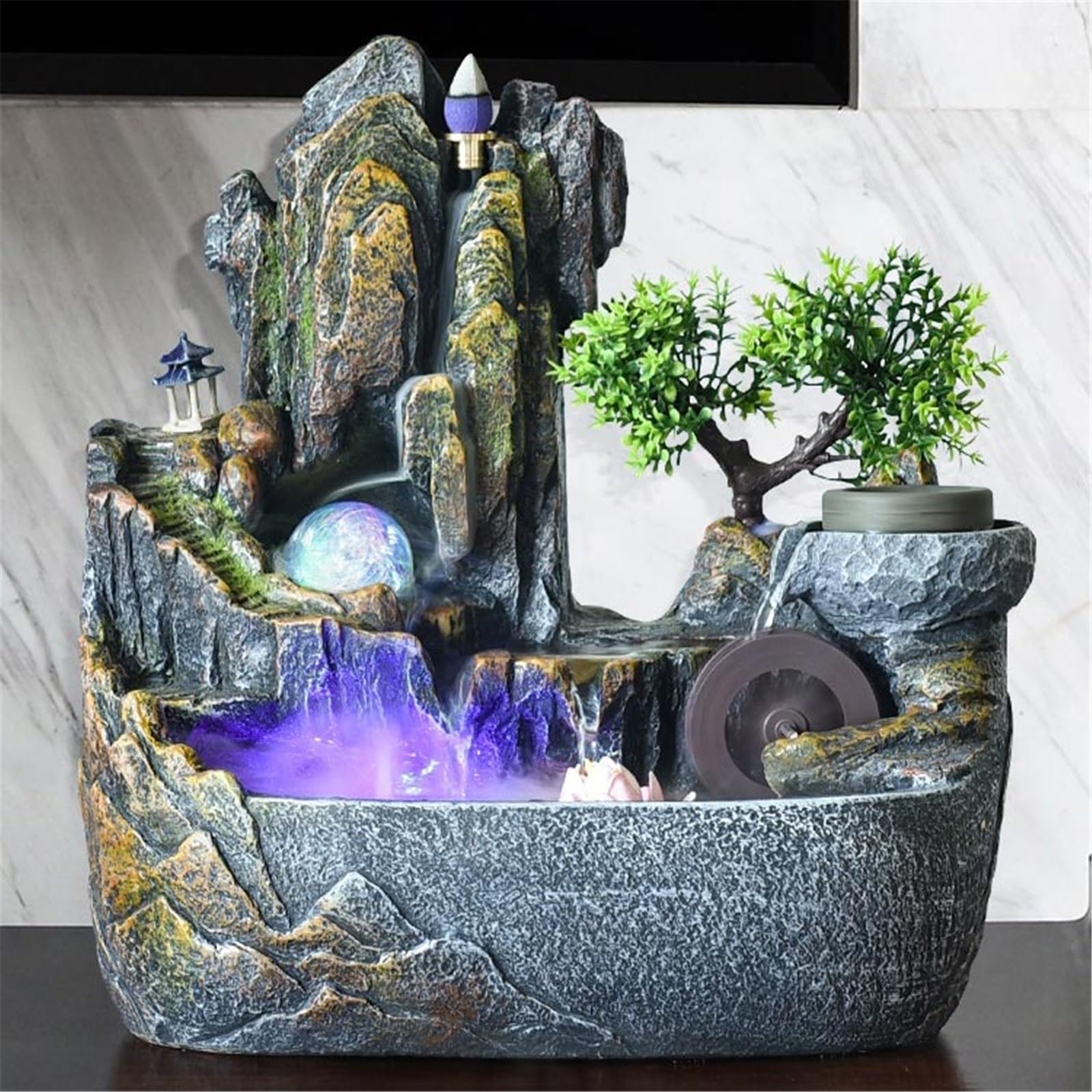 Relajación Fuente de Mesa con Arroyo de rocalla, Cascada de meditación Interior for el hogar y la Oficina Decoración Zen(Medio)