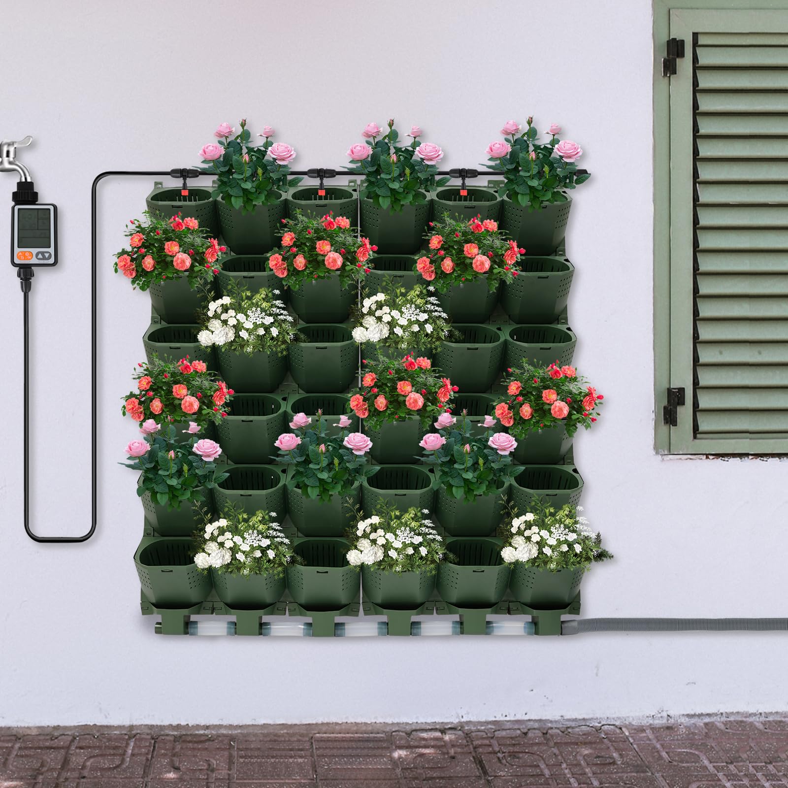 Fioriere sospese con sistema di irrigazione automatica, 36 tasche. Fioriera a parete verticale impilabile, parete di piante per giardino, cortile, balcone (verde)