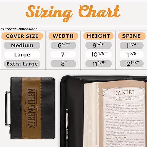 Miniatura 6 de Christian Art Gifts Funda clásica para la Biblia para hombre I Will Strengthen You Isaías 4110, piel sintética negromarrón, talla L