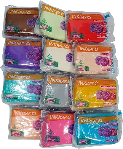 Massa Para Biscuit Inkway Kit 12 Cores 85g Cada Não Tóxico para modelagem e artesanato