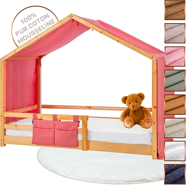 Ciel de Lit Cabane en Coton Oeko-Tex - Rideau Cabane Lit Montessori