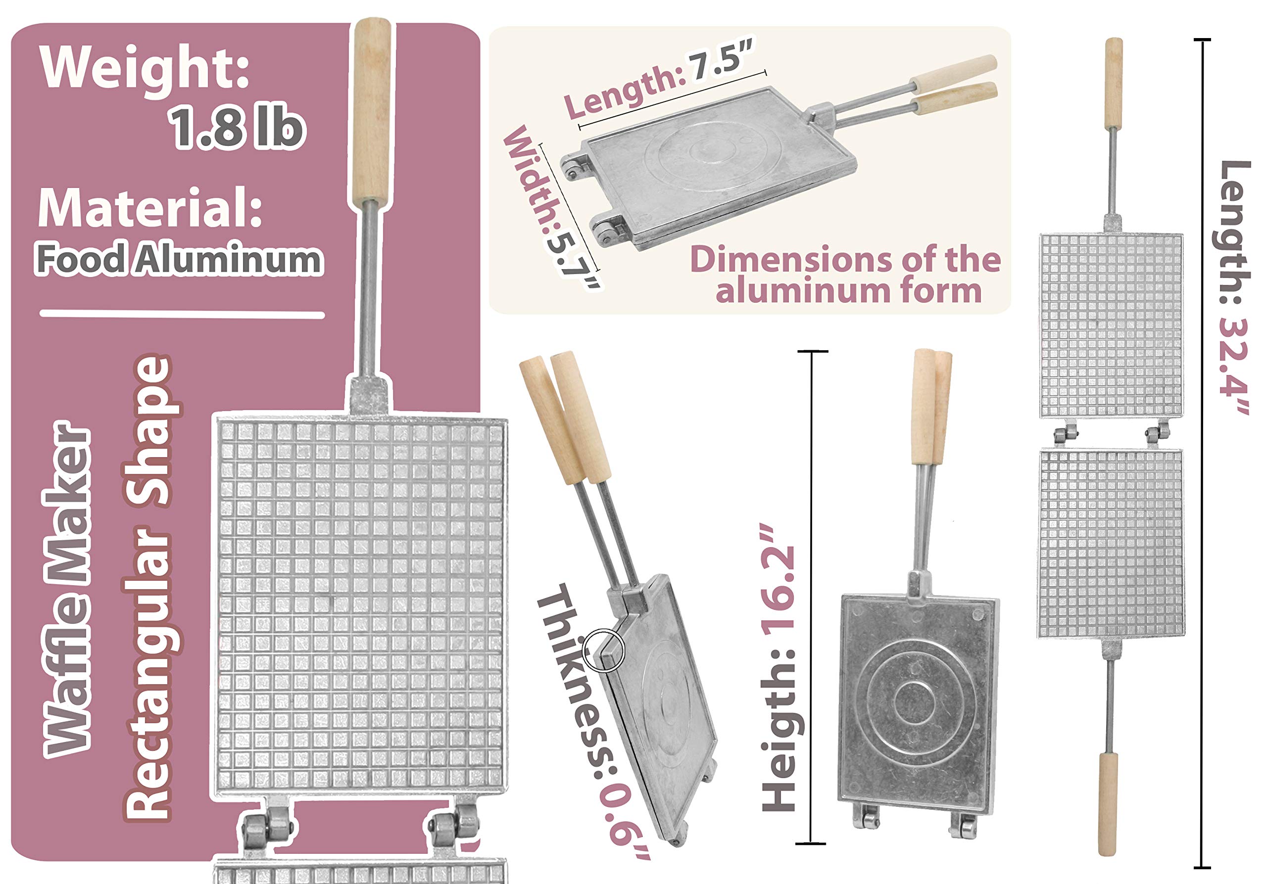 Waffle Maker rectangular shape - Waffle Cone Maker - Krumkake Iron - Wafer Maker - Waffle Makers - Waffle Cone Maker Machine - Stroopwafel Maker - Ice Cream Cone Maker - Wafer Iron - ??????????