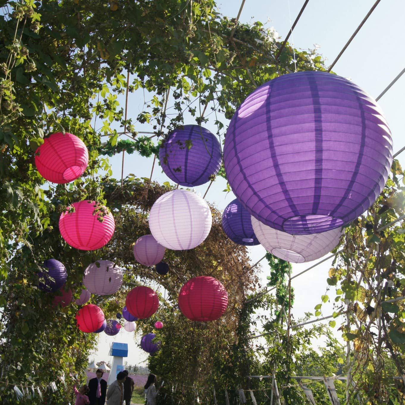 Time to Sparkle Tissue Paper Round Lanterns LampShade Lamp Shade Wedding Birthday Party Decoration | Light Purple, 8"(20cm) | - 5