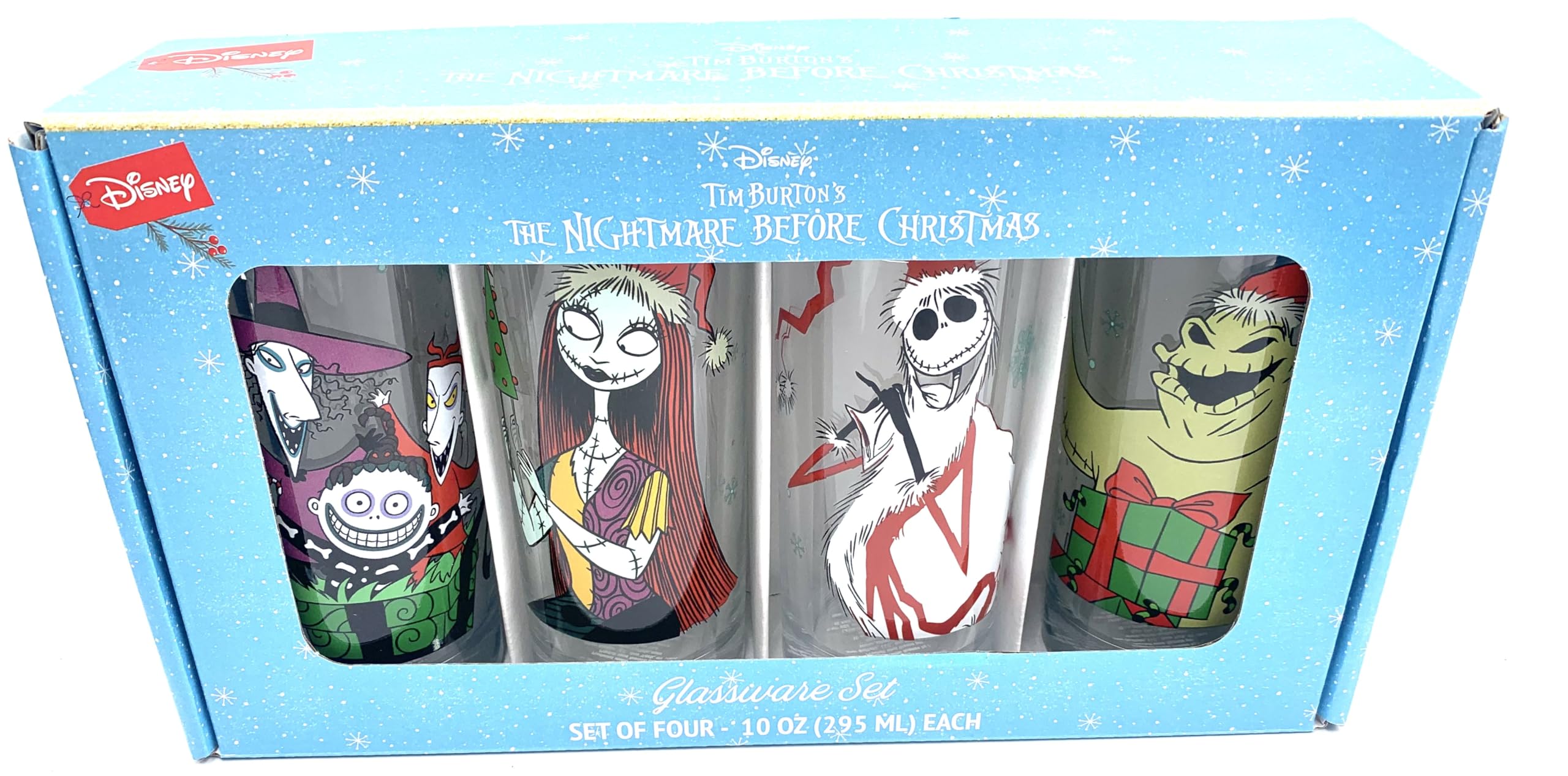 Silver Buffalo Disney L'Étrange Noël de monsieur Jack Lot de 4 verres à verres à motif Lock, Shock and Barrel, Sally, Jack et Oogie Boogie 300 ml