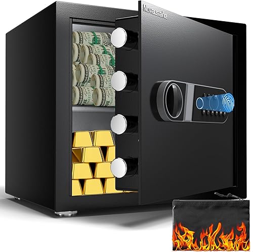 Miniatura 13 de Caja de seguridad biométrica, caja de seguridad para el hogar de 2.0 pies cúbicos con huella digital, bolsa ignífuga e impermeable y llave, caja