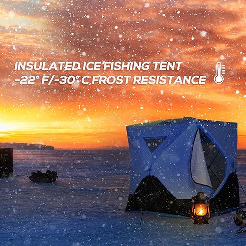 Miniatura 4 de Outsunny Refugio de pesca en hielo para 2 personas, tienda de campaña portátil emergente para pesca en hielo con bolsa de transporte, ventanas y