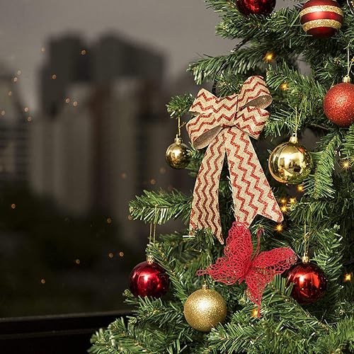 Vista 6 de PRETYZOOM Decoraciones de mariposa con purpurina para árbol de Navidad, mariposa, adorno colgante de mariposa hueca con purpurina para árbol de Rojo