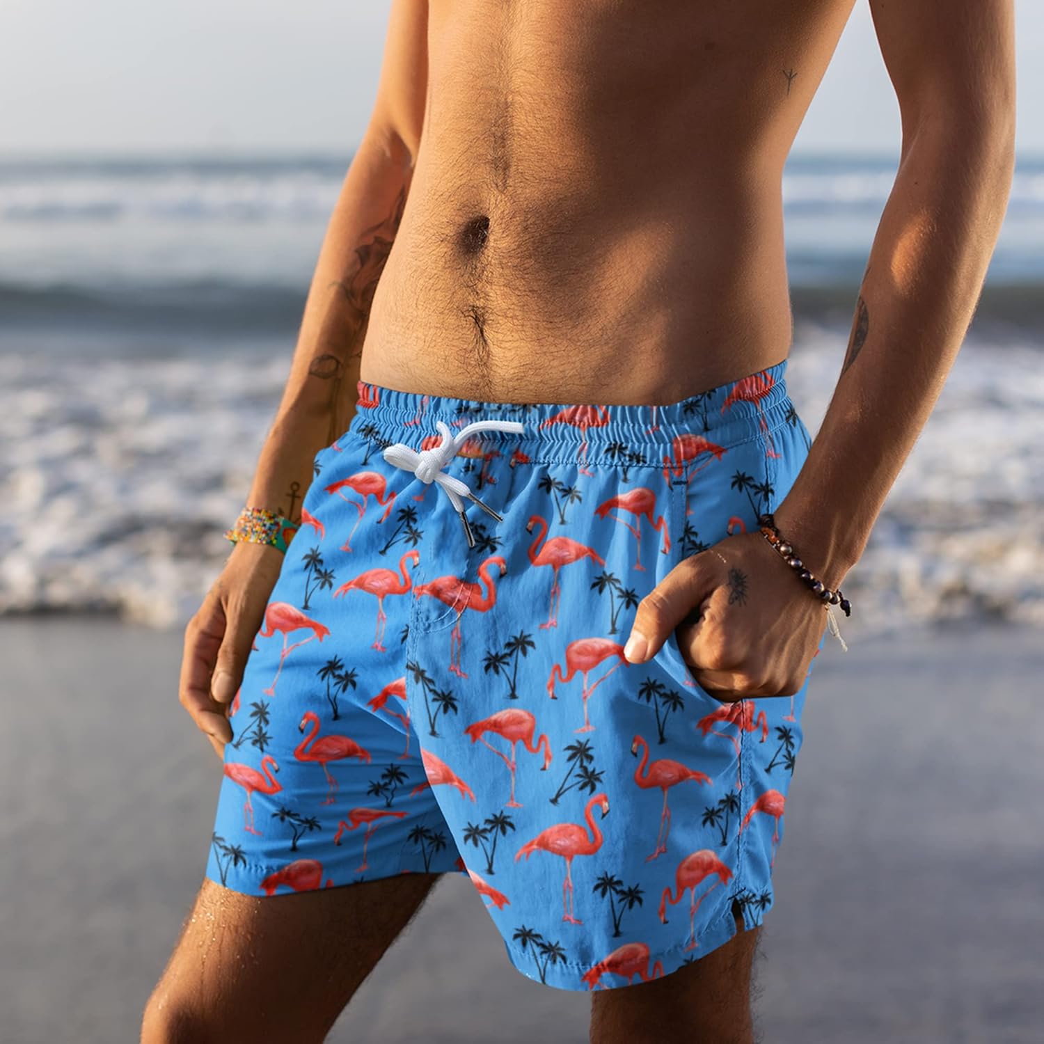 feelacle Mens Swim Trunks with Compression Liner Quick Dry 5.5 Inch Swimming Board Shorts Swimwear Bathing Suit - Image 2