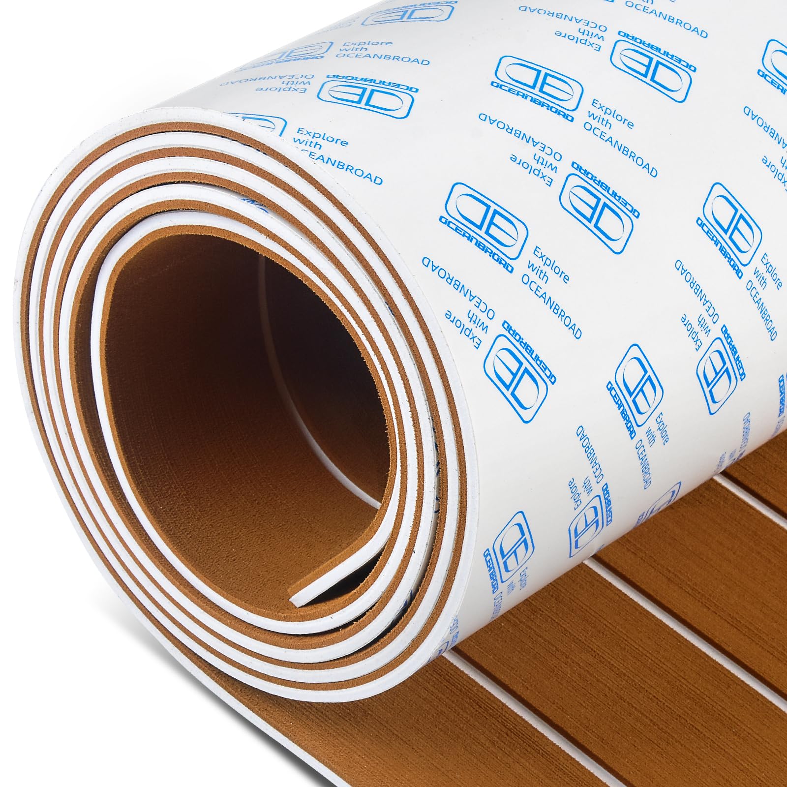 OCEANBROAD Boat Flooring EVA Foam Self-Adhesive 96''x45.6''/36''/28.8''/16.8'' Faux Teak Marine Boat Decking Sheet for Jon Boats Yacht Floor
