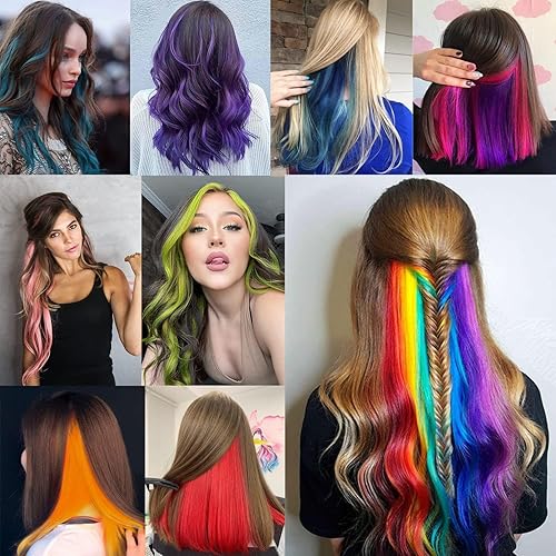 Miniatura 8 de 10 extensiones de cabello sintético con clip de 20 pulgadas, multicolor, lacio, con clip, para mujeres y niñas, niños, como regalo, extensiones de