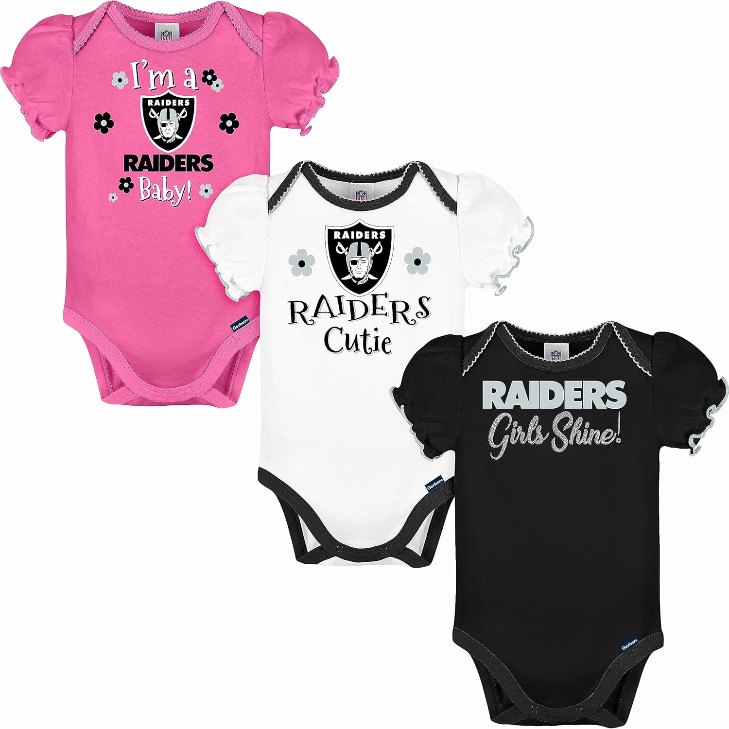 Gerber Child Ladies’ NFL Workforce 3 Pack Brief Sleeve Onesie Bodysuit