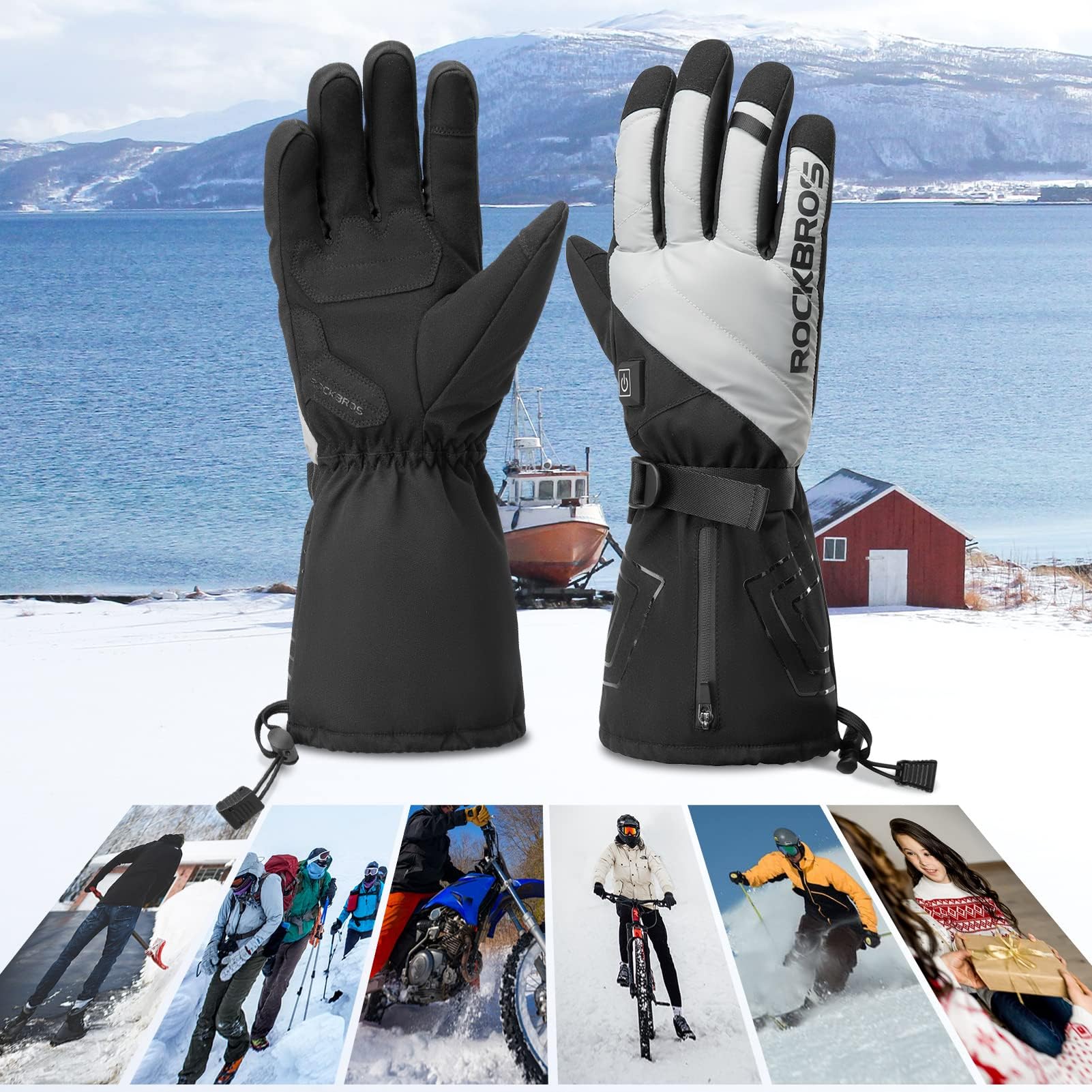 ROCKBROS Handschuhe Beheizbare Fahrradhandschuhe Winterhandschuhe Thermohandschuhe für Winterskifahren Radfahren Motorradfahren Damen Herren