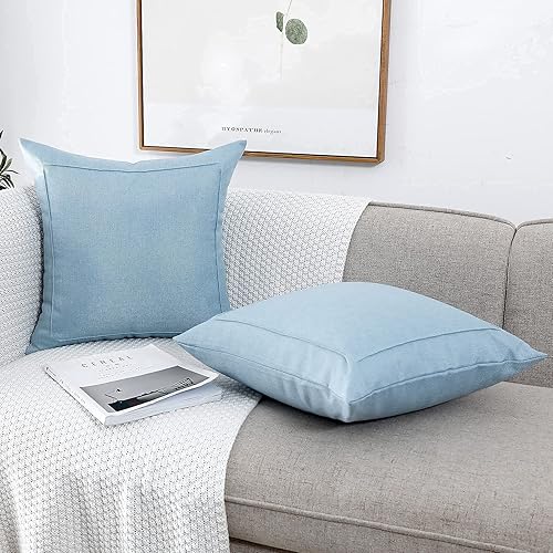 Miniatura 2 de Jepeak - Fundas de cojín de arpillera, paquete de 2 fundas de almohada cuadradas sólidas, gruesas y decorativas para el sofá o sillón, estilo casa