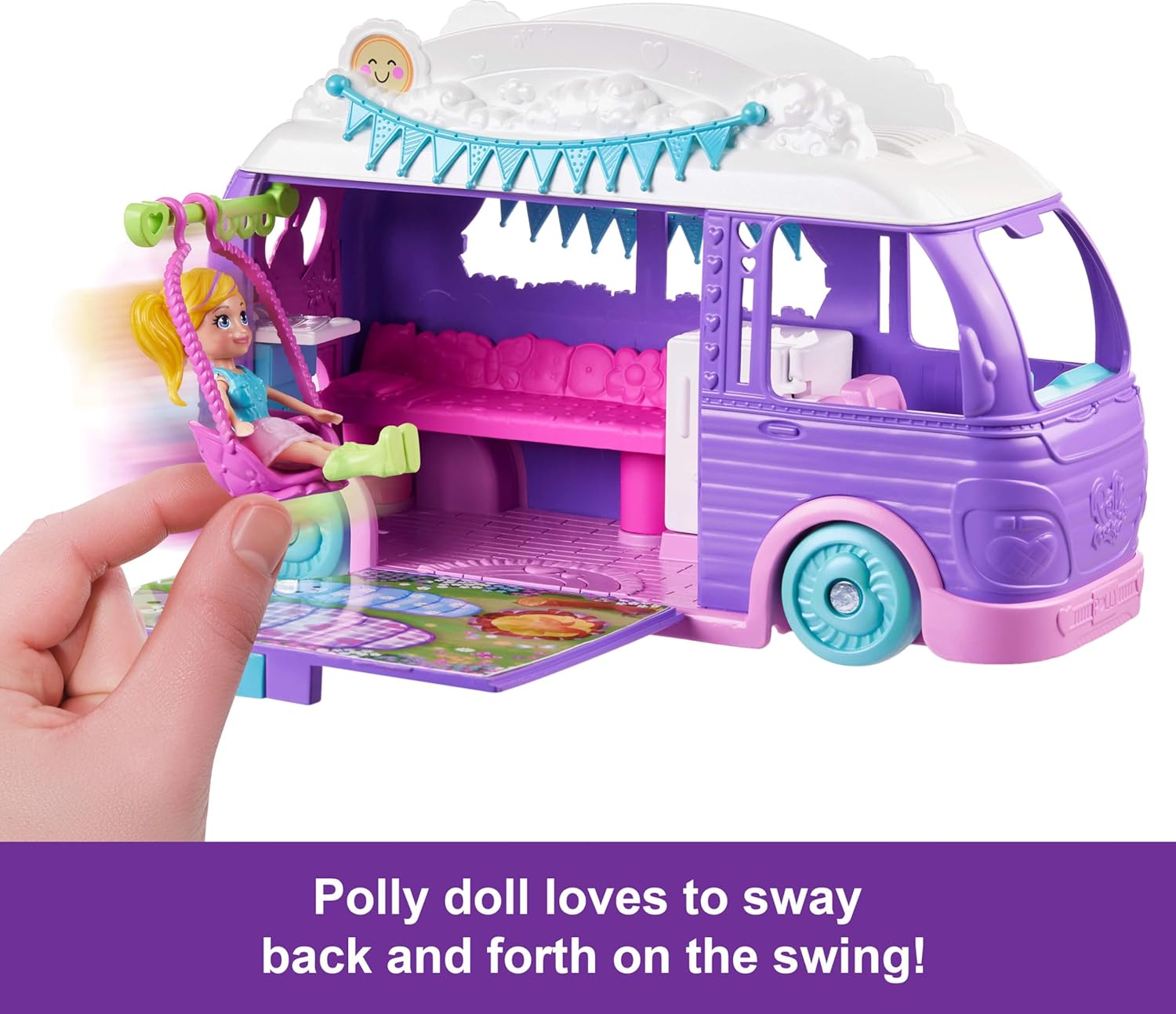 Polly Pocket Doll & Pet Playset, Travel Toy with Camping & Food Accessories, Glamping Camper Van (Amazon Exclusive)
