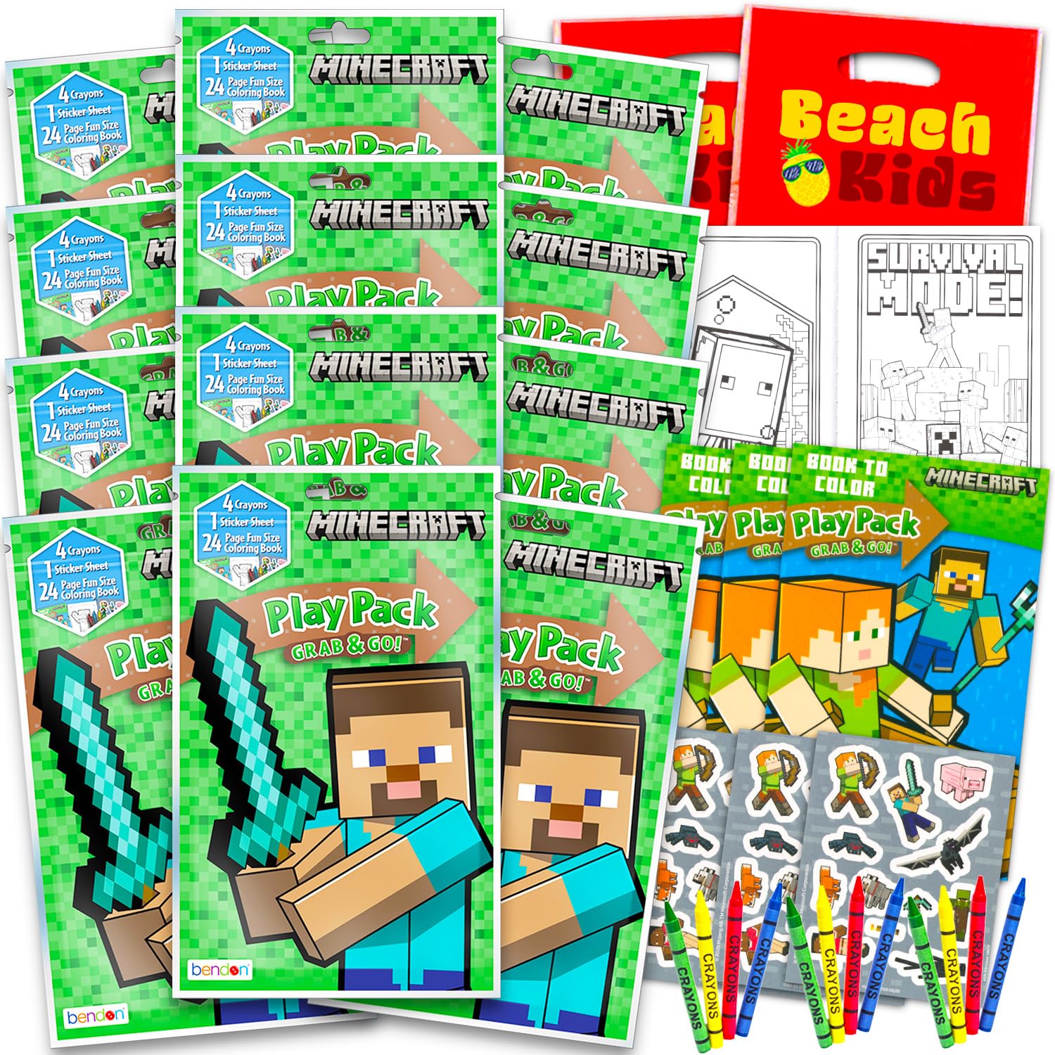 Minecraft Birthday Party Favors and Supplies Bundle - 12 Minecraft Activity Play Packs for Boys, Girls with Mini Coloring Books, Stickers, Loot Bags |