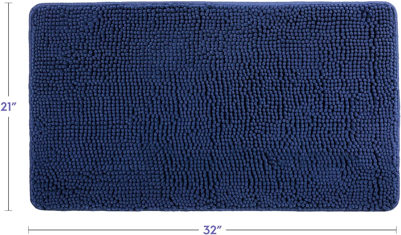 Tafts Bathroom Rugs, Extra-Thick Memory Foam Bath Mat, Ultra-Soft Chenille Microfiber, Highly Absorbent, Machine Washable, Shaggy Bath Mats for Bathroom, Non-Slip (21"x32") Navy Blue