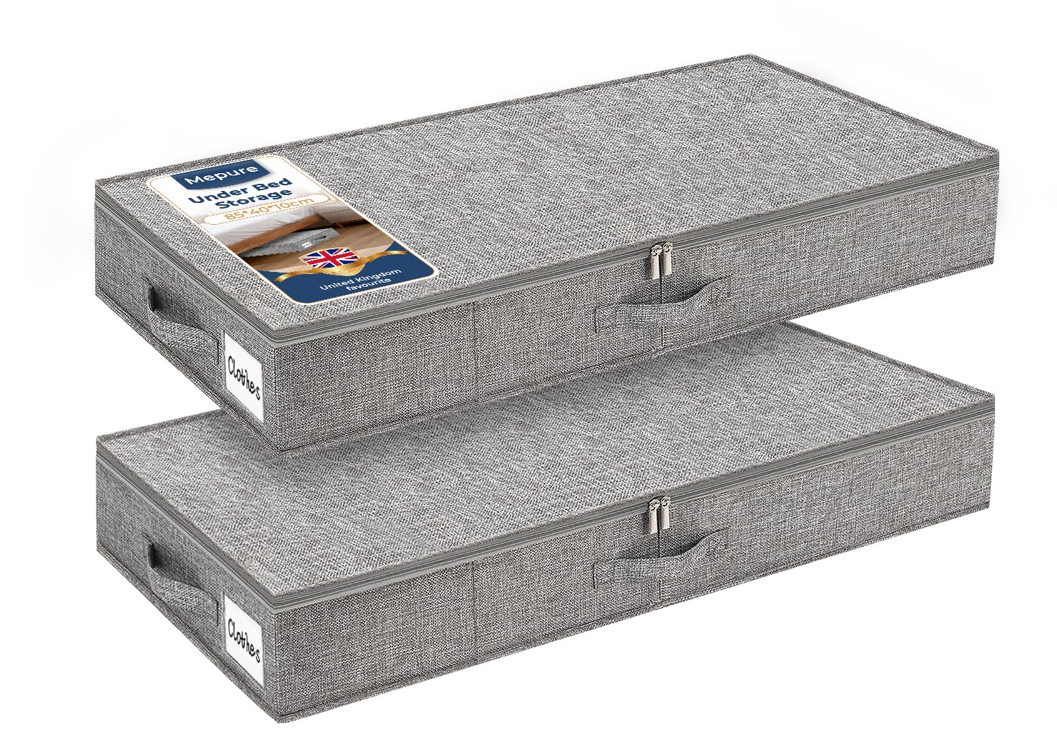 Mepure Lot de 2 boîtes de rangement sous le lit ou canapé, 10 cm de haut, avec couvercles, parois latérales et fond robustes, organiseur en tissu peu profond pour vêtements