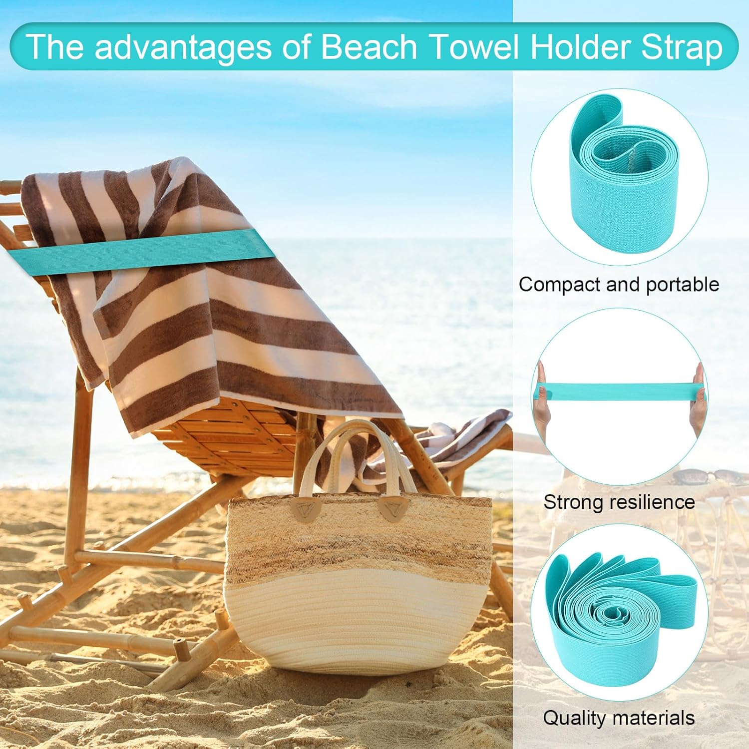Jexine 48 Pcs Beach Towel Bands Clips Windproof Elastic Beach Bands Bulk Lightweight Stretch Chair Towel Holder Strap for Chairs Cruise Essentials (Aqua)