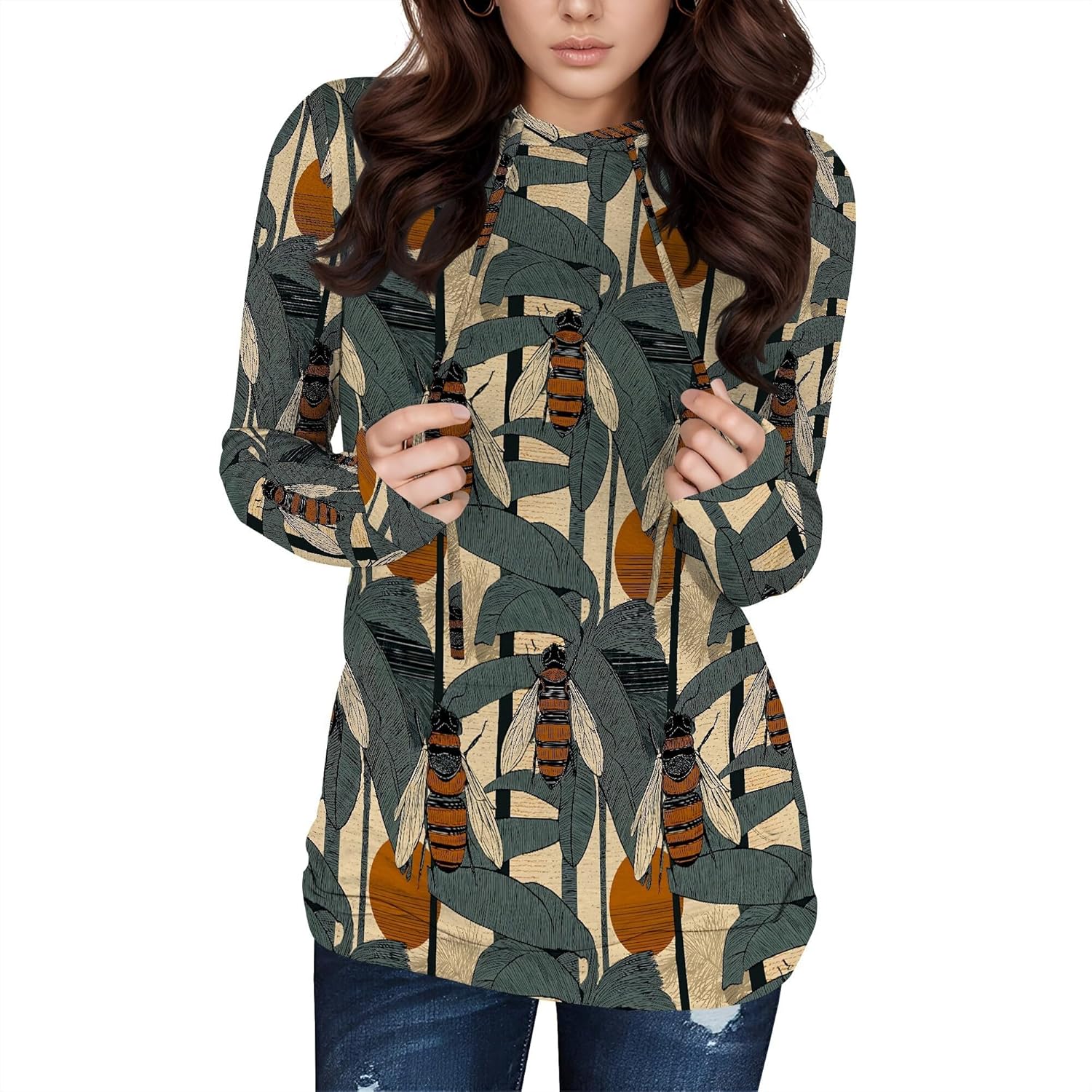 Womens Hooded Sweatshirt Lightweight Fall Sweatshirts With Pocket Drawstring Long Sleeve Vacation Clothes Outfits - Image 2