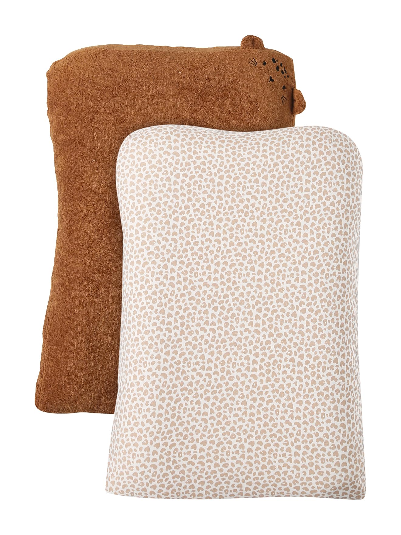 VERTBAUDET 2er-Set Frottee-Schonbezüge für Baby Wickelauflage braun/lovely leo