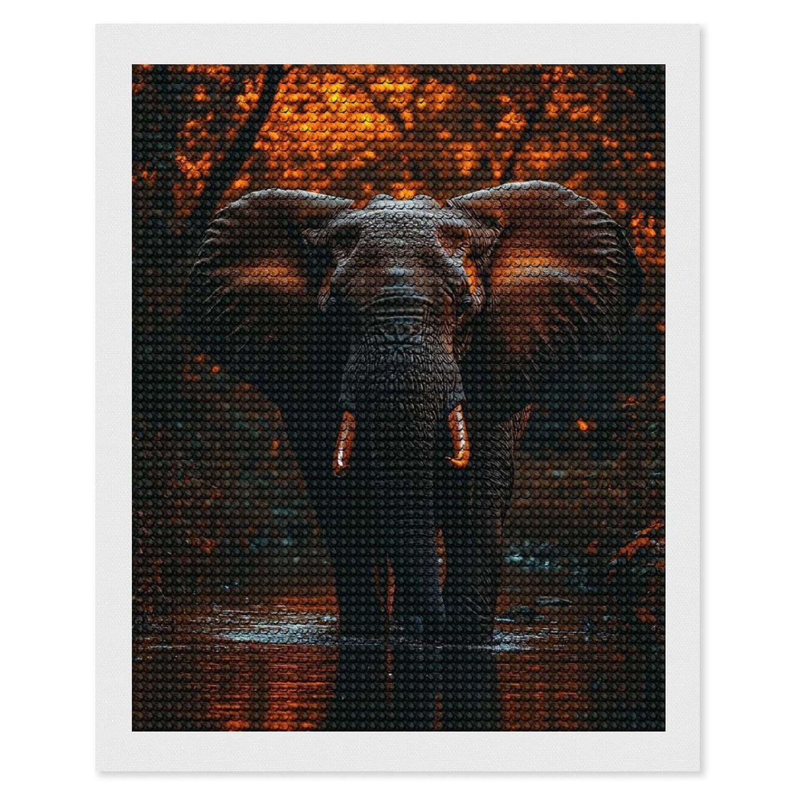 Junmoney Elephant Wading Through Water, Forest Background Diamond Art Canvas 16"x20", Easy Handmade Project, Complete Accessories, Bedroom Decor, Birthday Gift