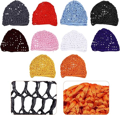 Miniatura 3 de Lurrose 10 piezas de malla de ganchillo para el pelo de red de pelo de ganchillo gorra de red de rayón sombrero corto de las mujeres redecilla de