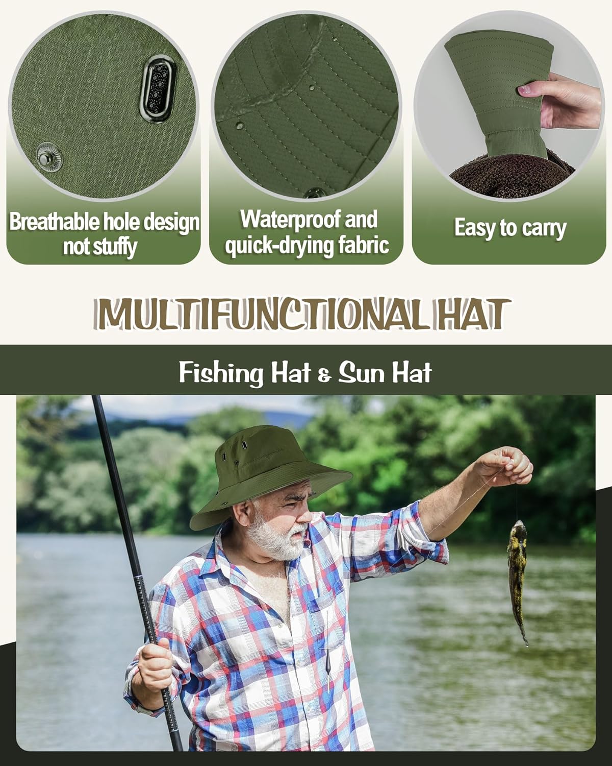 Shihanee 2 Pcs Men's Fishing Vest Sun Hat Multi Pocket Safari Vest for Outdoor Hiking Summer Travel