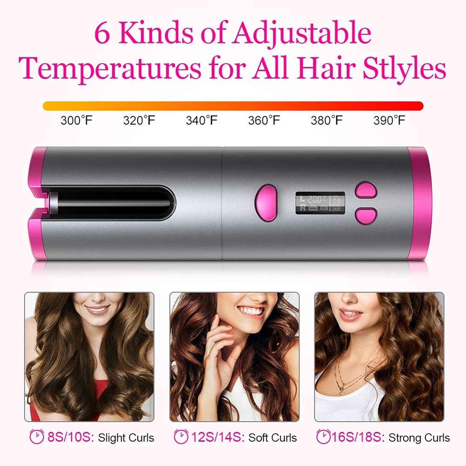 Curling Iron - Hair Straightener -Wireless Automatic Hair Curler Rechargeable Rotating Curling Iron LED Display Temperature Adjustable Hair Rollers Styling Tools - Hair Styler Tool - Hair Tools : Beauty & Personal Care